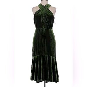 Taylor Size 8 Dark Green Velvet High Low Halter Dress Holiday Cocktail Party New